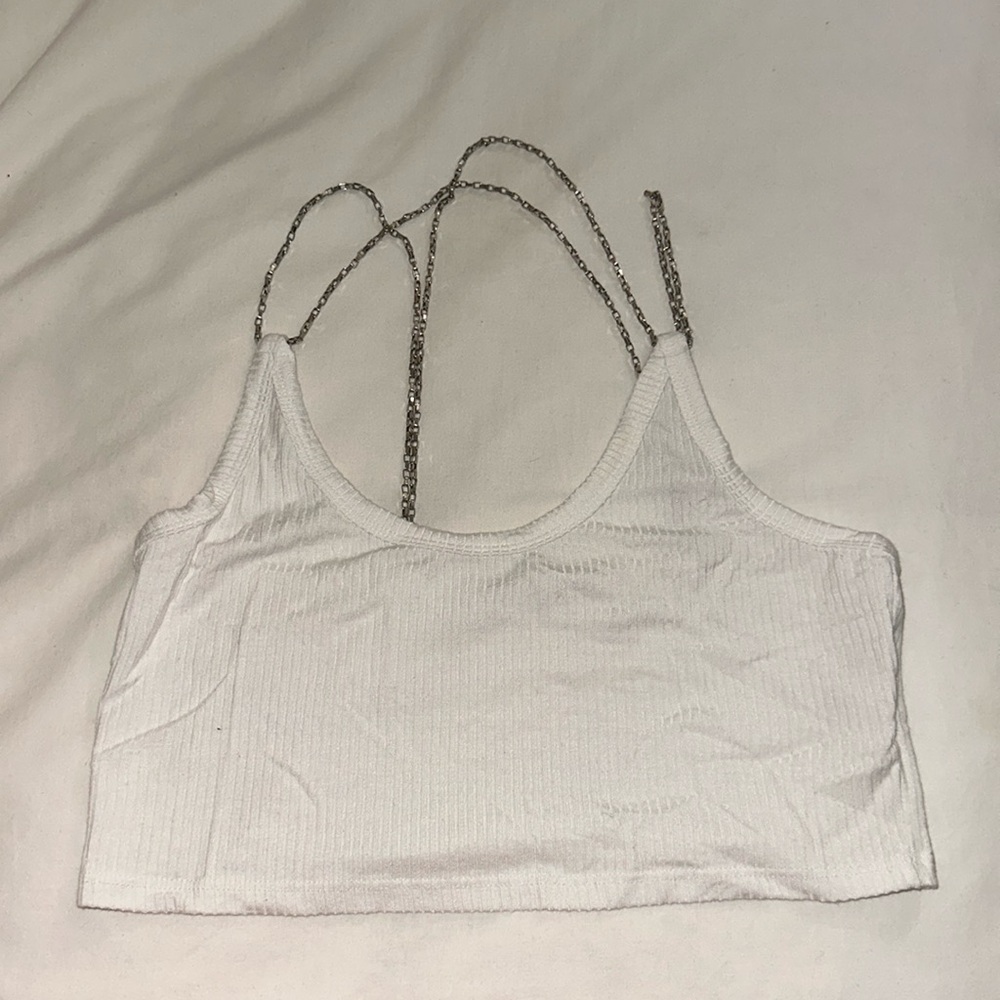 LF Ruched crop top tank with chain straps that criss cross